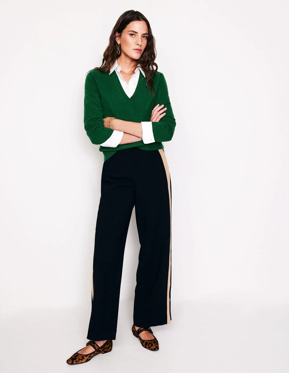 Eva Cashmere V-Neck Sweater-Pine Green