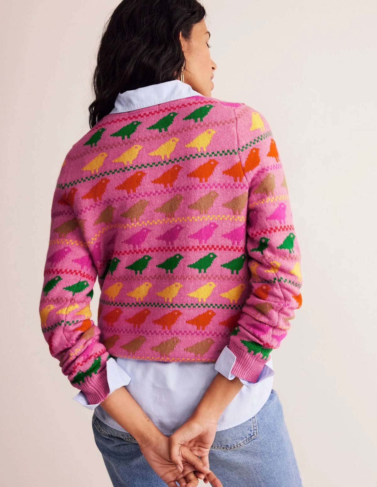 Edie Fair Isle Sweater-Pink Birds