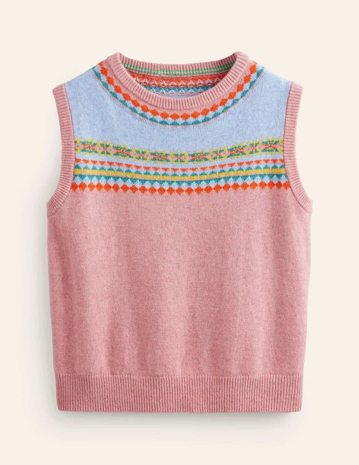 Edie Fair Isle Vest-Pink Fair Isle