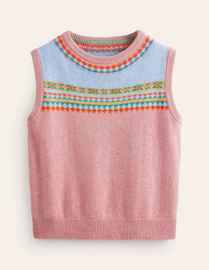 Edie Fair Isle Vest-Pink Fair Isle