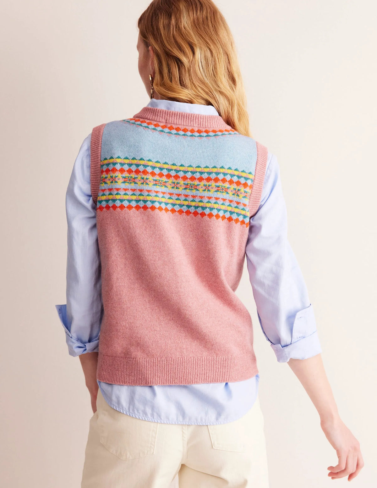Edie Fair Isle Vest-Pink Fair Isle