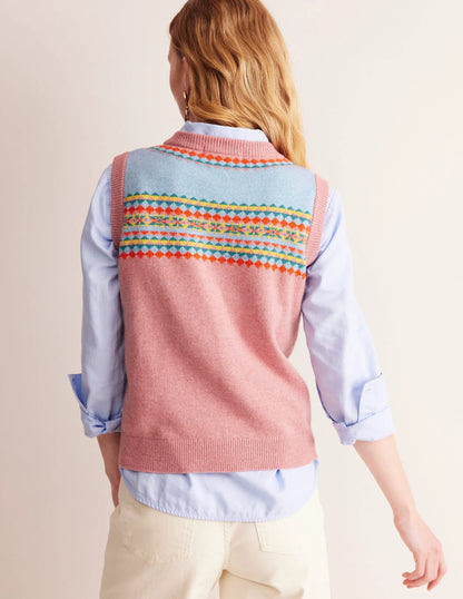 Edie Fair Isle Vest-Pink Fair Isle