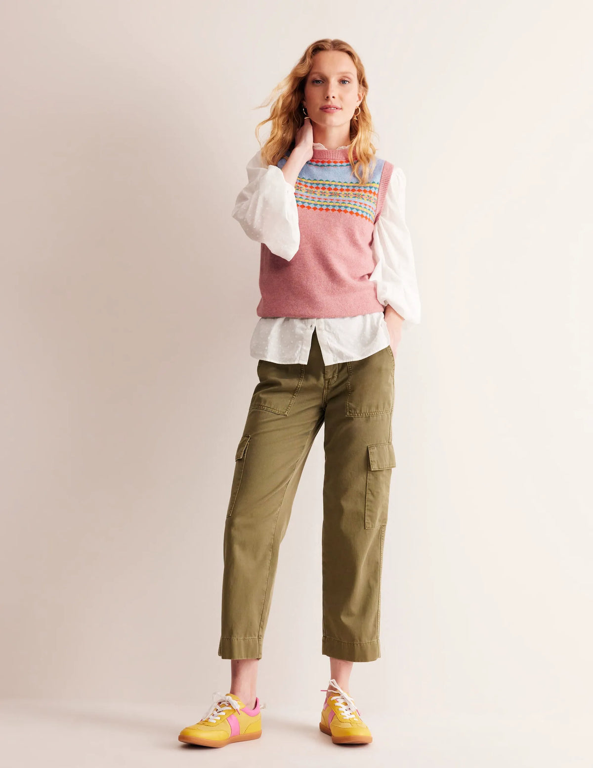 Edie Fair Isle Vest-Pink Fair Isle