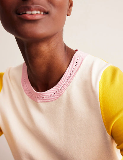 Catriona Cotton Crew T-shirt-Warm Ivory/ Mimosa Yellow