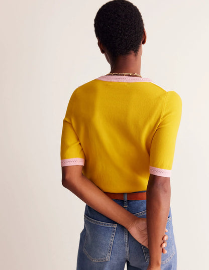 Catriona Cotton Crew T-shirt-Warm Ivory/ Mimosa Yellow