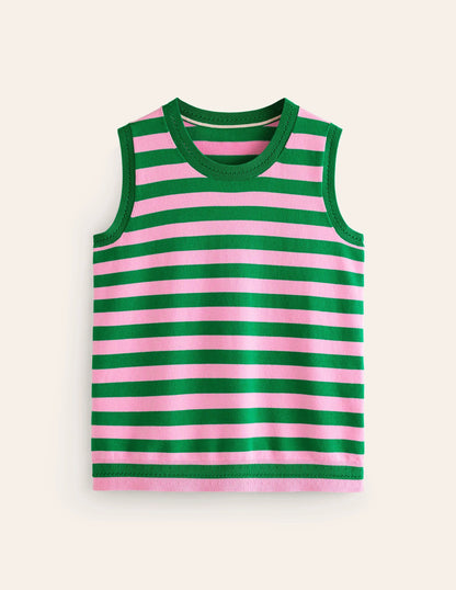 Catriona Crew Neck Cotton Vest-Old Rose, Rich Emerald Green