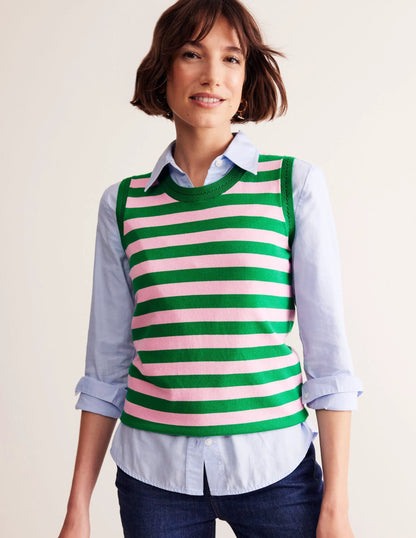 Catriona Crew Neck Cotton Vest-Old Rose, Rich Emerald Green