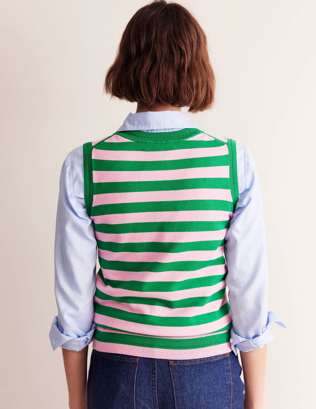 Catriona Crew Neck Cotton Vest-Old Rose, Rich Emerald Green