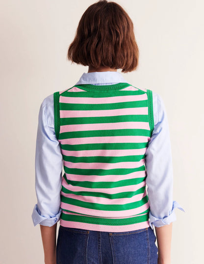 Catriona Crew Neck Cotton Vest-Old Rose, Rich Emerald Green