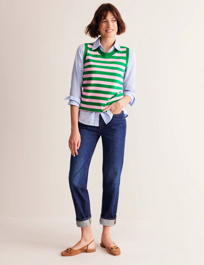 Catriona Crew Neck Cotton Vest-Old Rose, Rich Emerald Green
