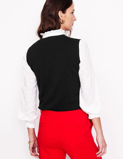 Catriona Crew Neck Cotton Vest-Black