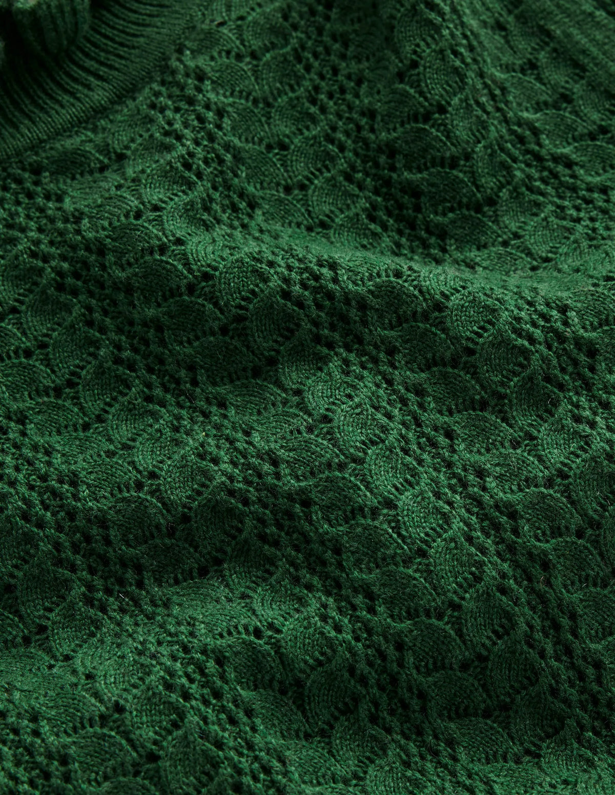 Tia Pointelle Frilled Sweater-Pine Green
