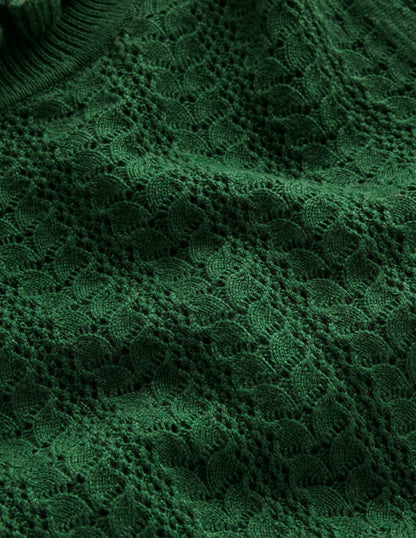 Tia Pointelle Frilled Sweater-Pine Green