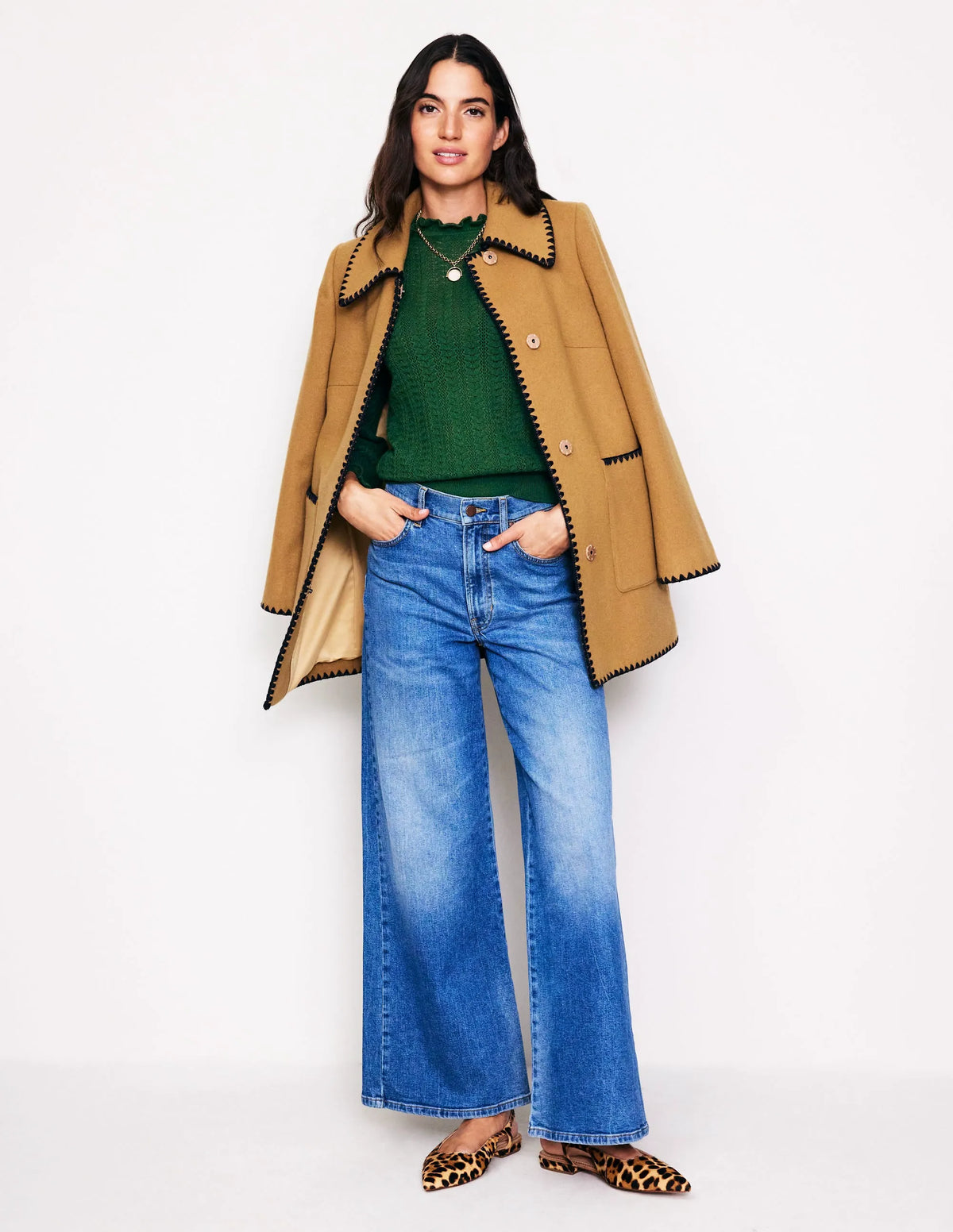 Tia Pointelle Frilled Sweater-Pine Green