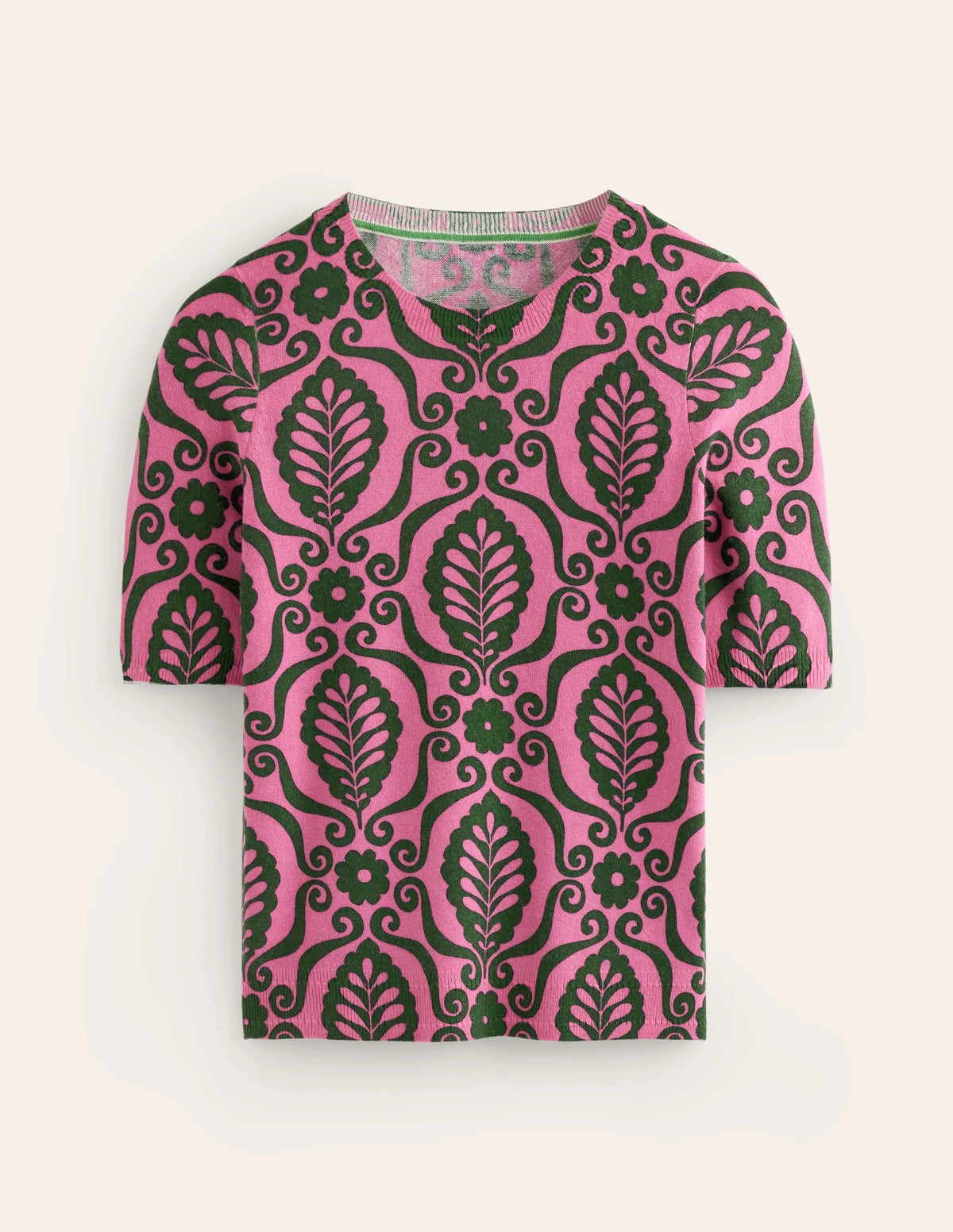 Eva Cashmere T-Shirt-Party Pink, Foliage Stamp