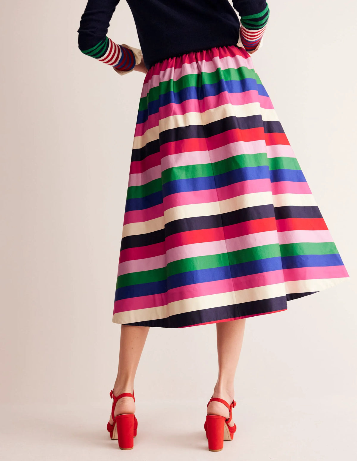 Isabella Cotton Sateen Skirt-Multi Stripe