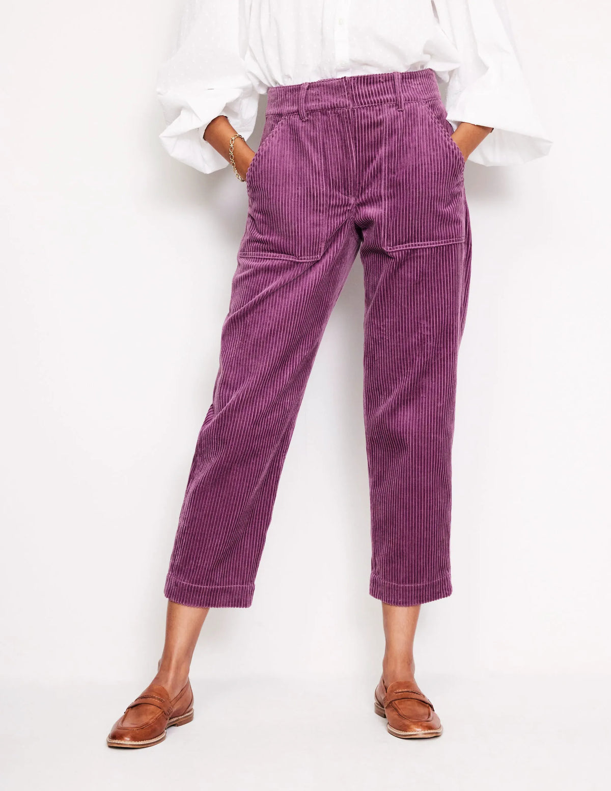 Tapered Cord Cargo Pants-Purple Thistle