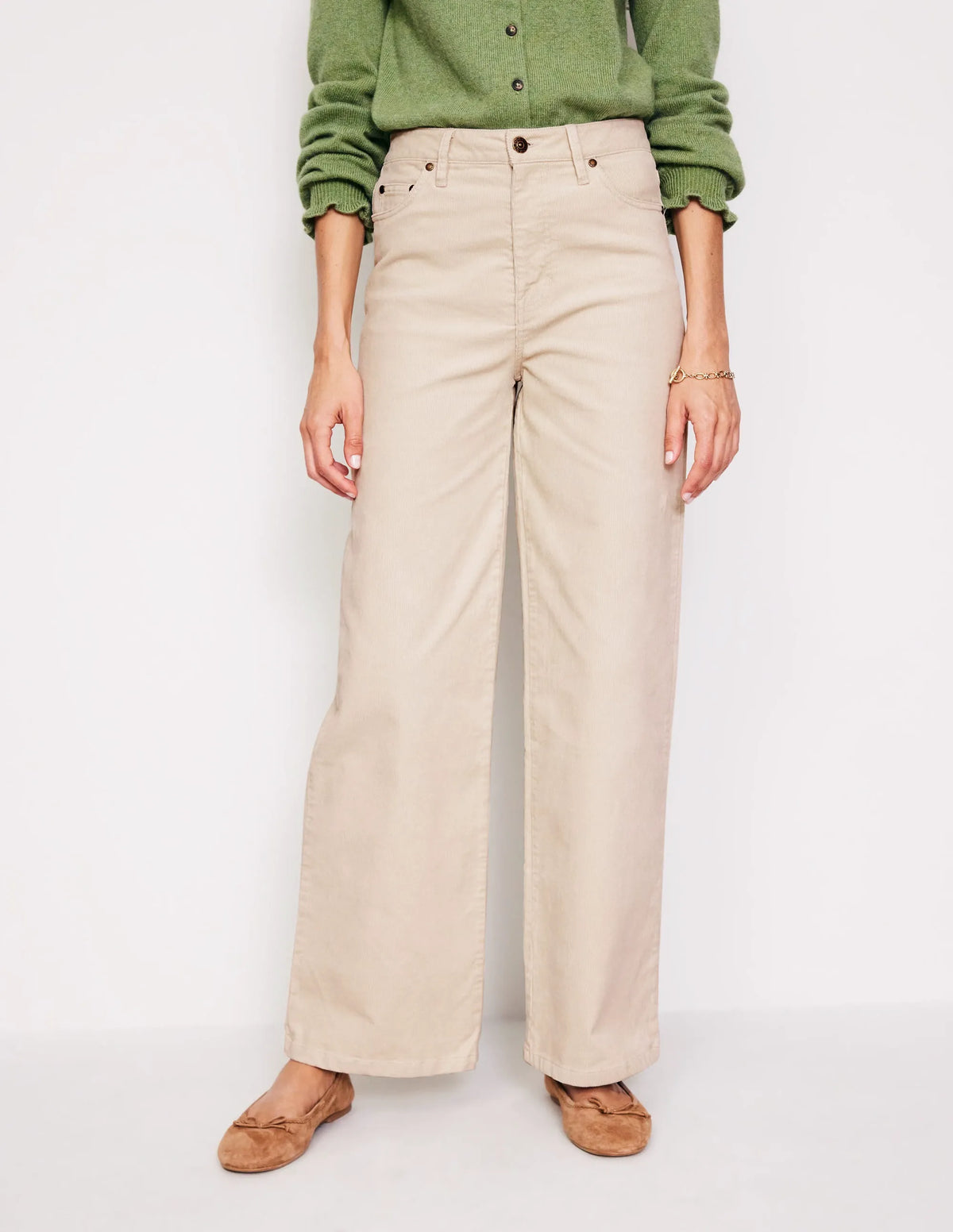 5 Pocket Cord Wide Jeans-Vanilla