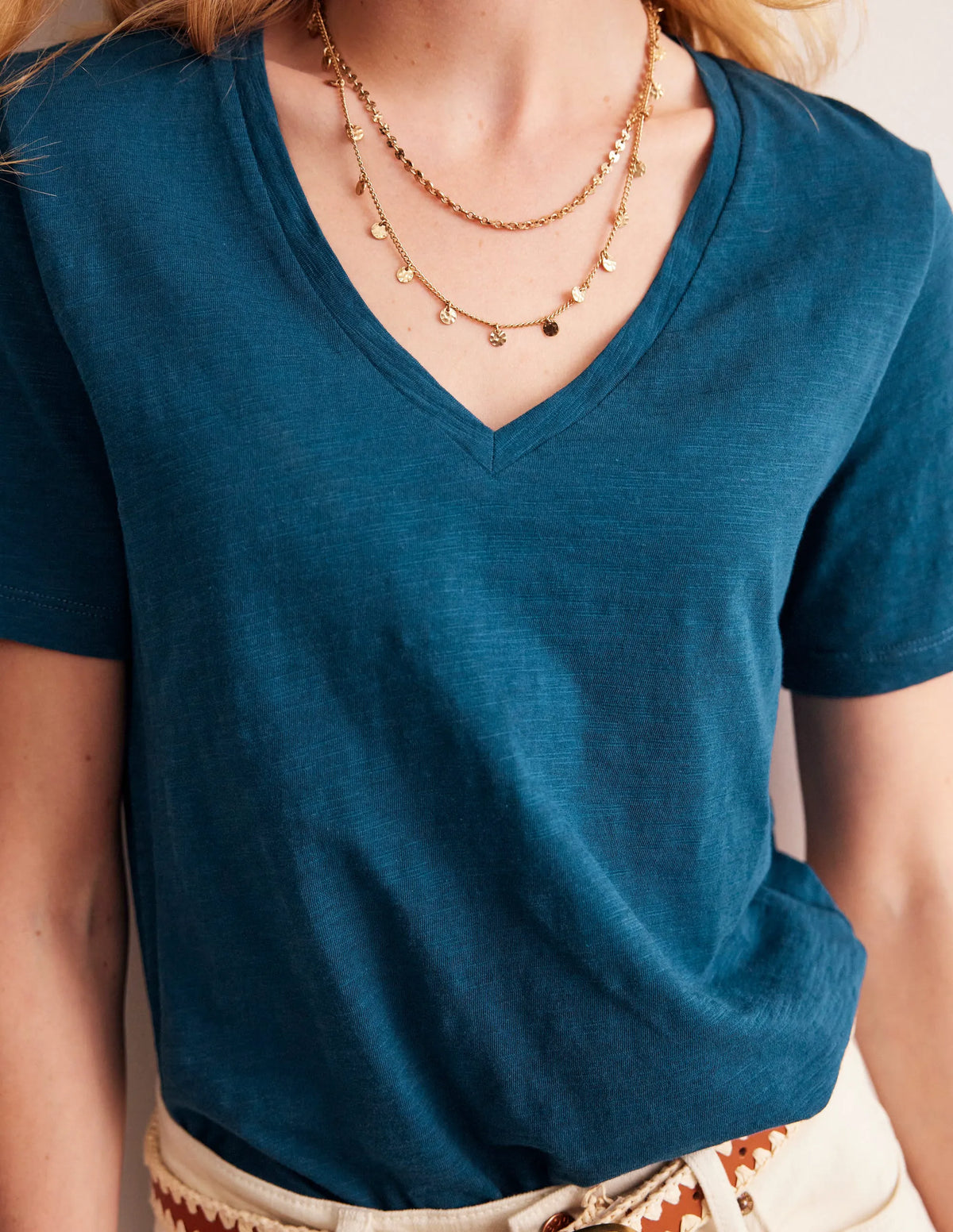 Regular V-Neck Slub T-shirt-Harbour Blue