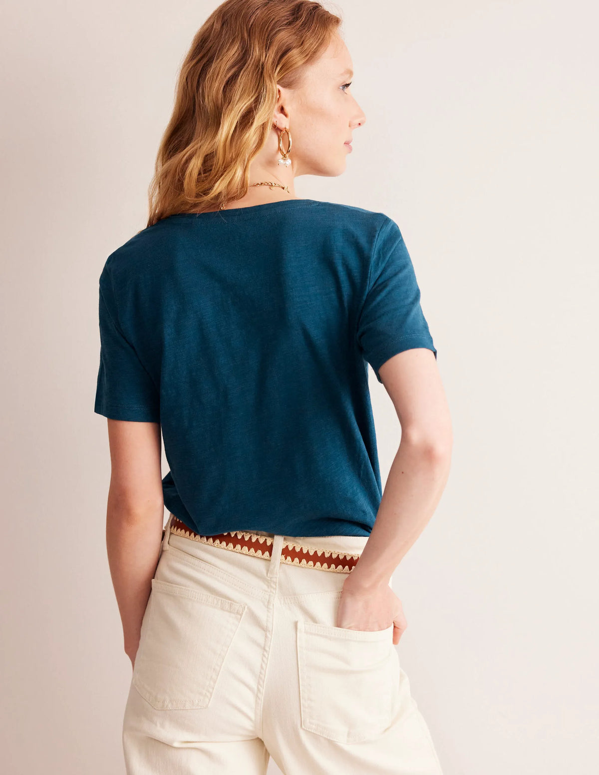 Regular V-Neck Slub T-shirt-Harbour Blue