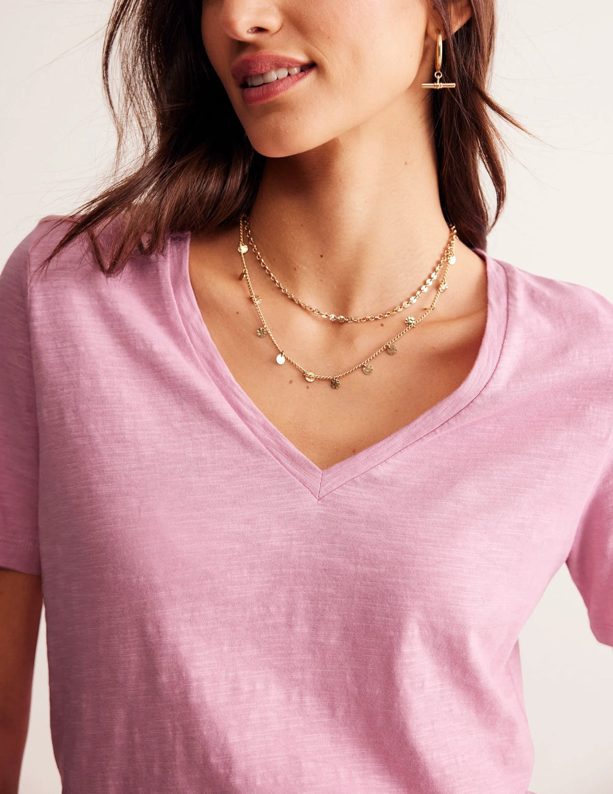 Regular V-Neck Slub T-shirt-Old Rose