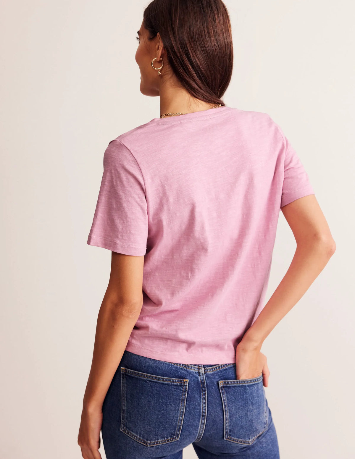 Regular V-Neck Slub T-shirt-Old Rose