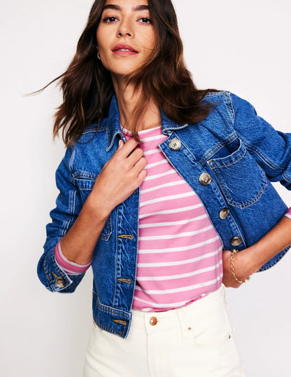 Arabella Stripe Jersey Top-Pink, Ivory Stripe