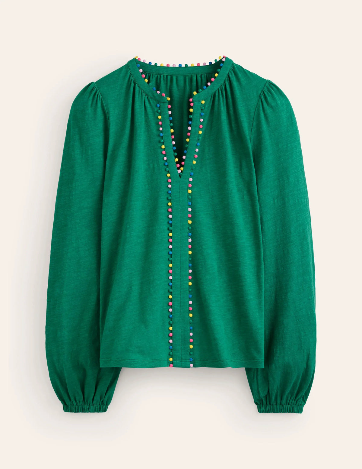 Ali Long Sleeve Pom Top-Malachite