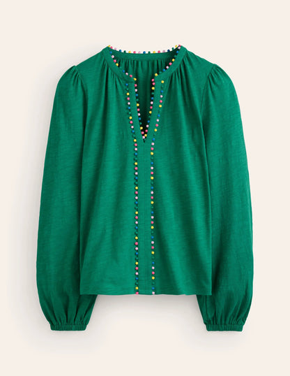 Ali Long Sleeve Pom Top-Malachite