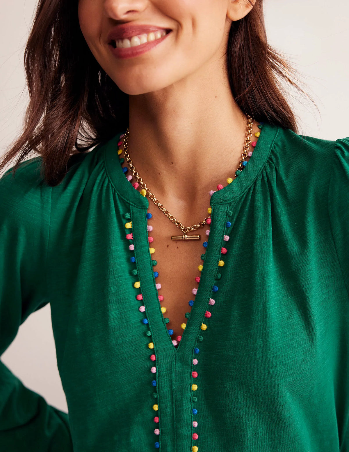 Ali Long Sleeve Pom Top-Malachite