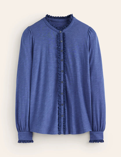 Caroline Broderie Jersey Shirt-True Navy