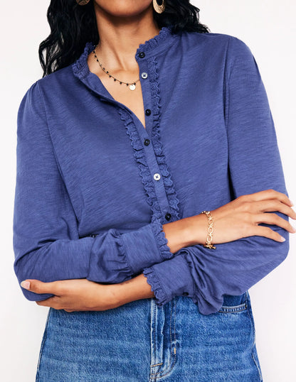 Caroline Broderie Jersey Shirt-True Navy