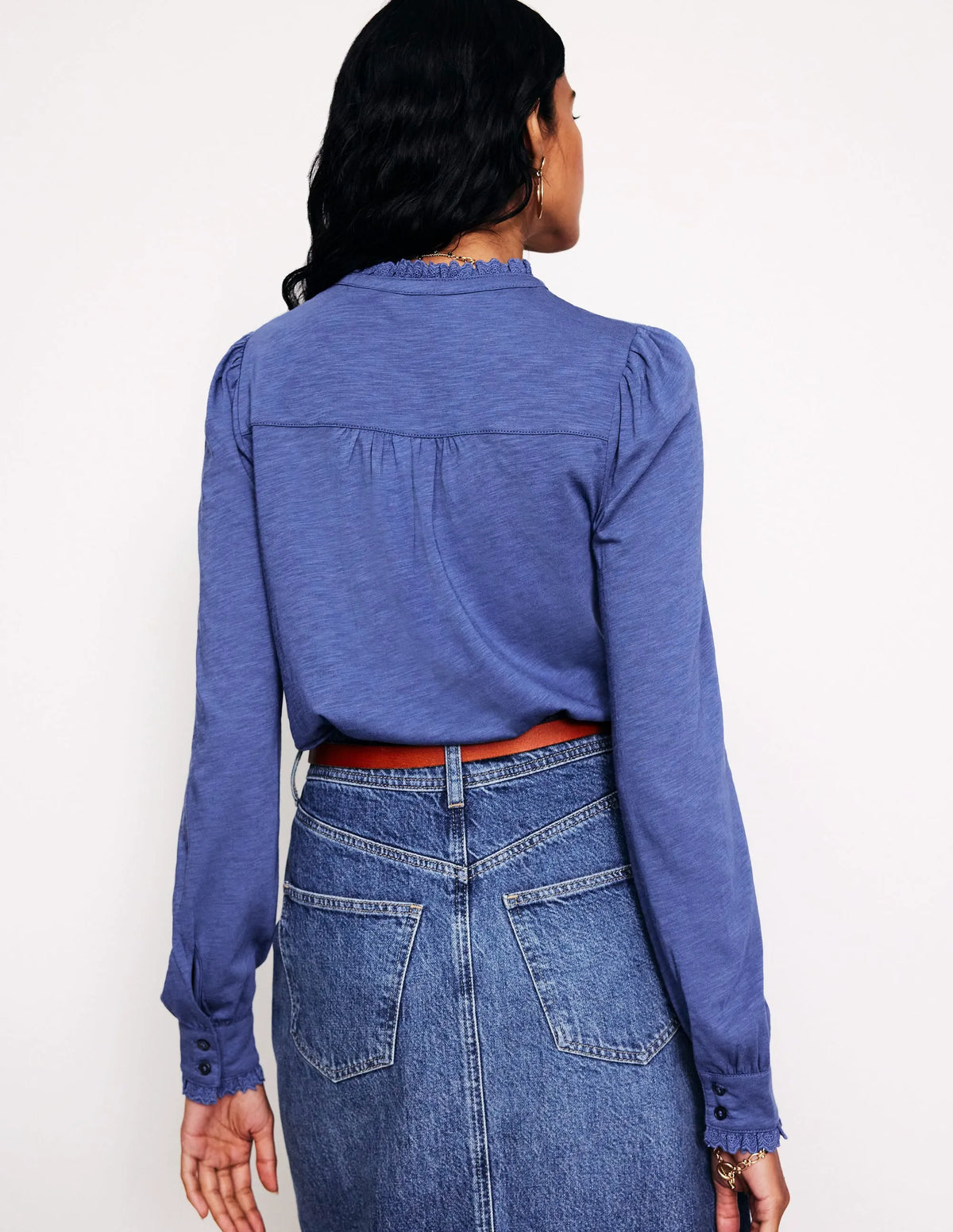 Caroline Broderie Jersey Shirt-True Navy