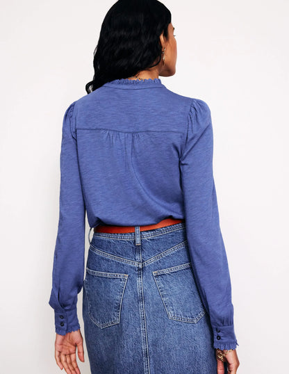 Caroline Broderie Jersey Shirt-True Navy