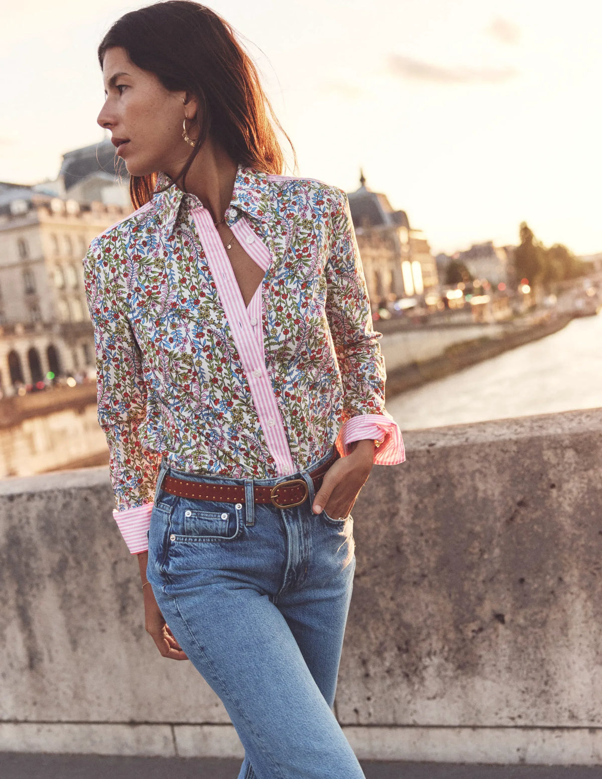 Sienna Cotton Shirt-Ivory, Foliage Buds