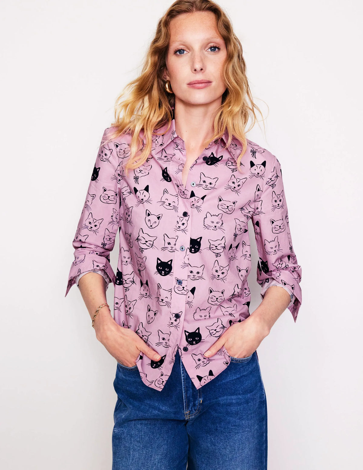 Sienna Cotton Shirt-Soft Lavender, Cats