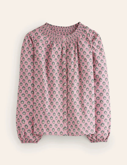 Mae Cotton Smocked Blouse-Vintage Pink, Pome Stamp