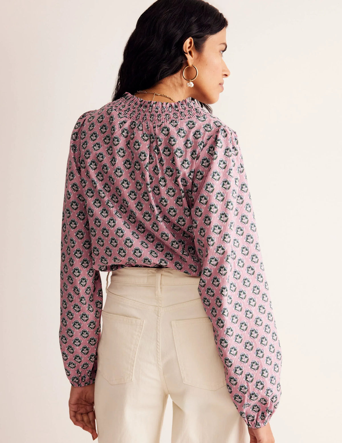 Mae Cotton Smocked Blouse-Vintage Pink, Pome Stamp