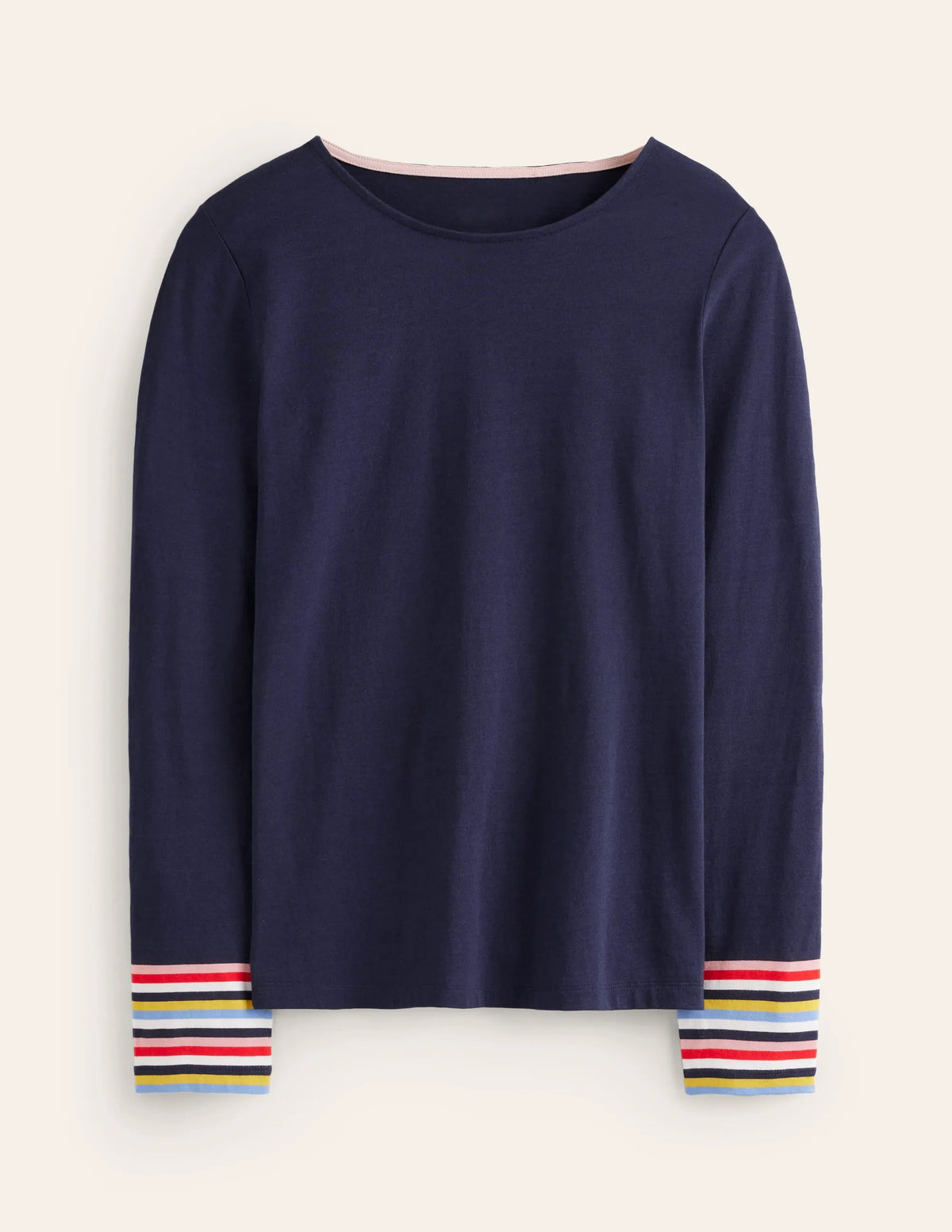 Supersoft Crew Neck Top-French Navy Multi Cuff Stripe