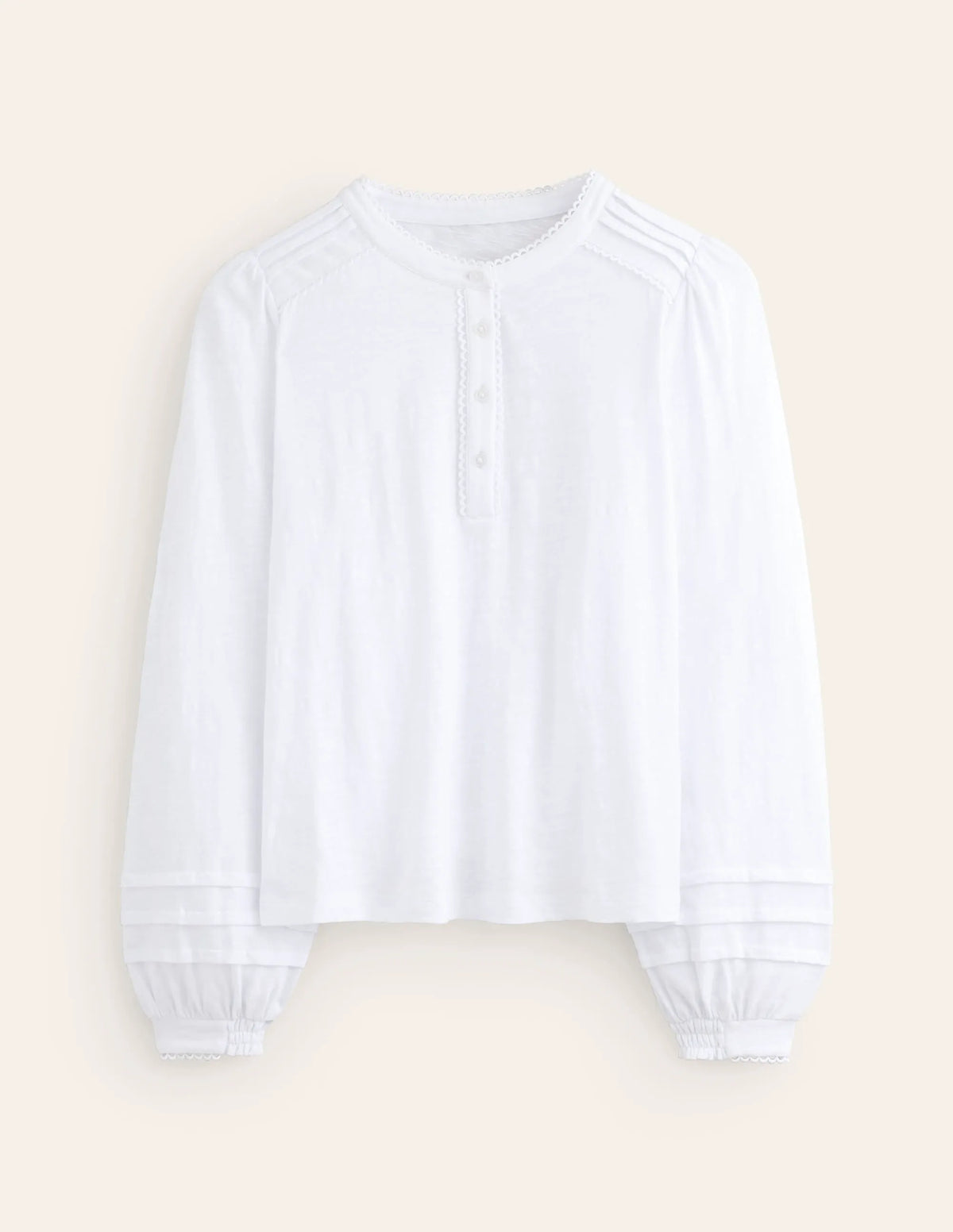 Henrietta Pintuck Henley Top-White