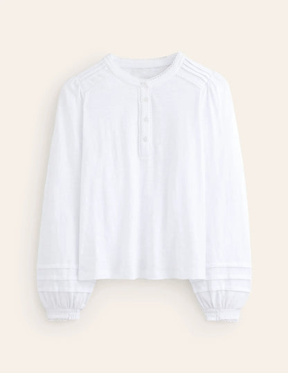 Henrietta Pintuck Henley Top-White