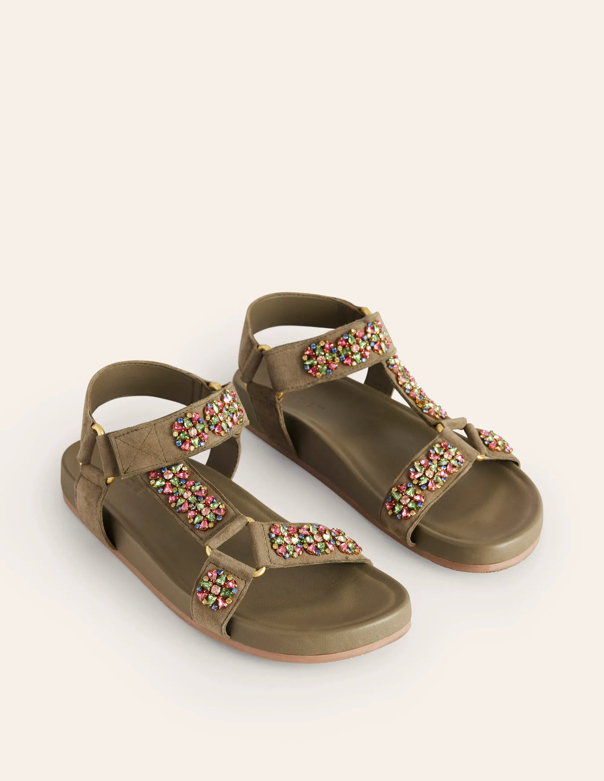 Embellished Trek Sandals-Deep Olive