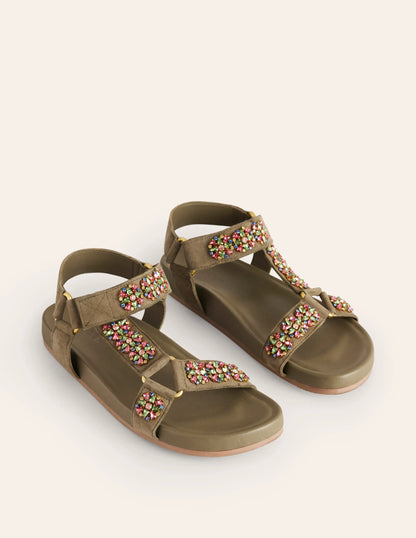 Embellished Trek Sandals-Deep Olive