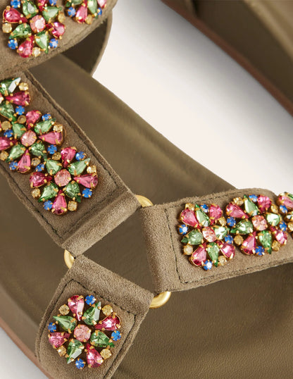 Embellished Trek Sandals-Deep Olive