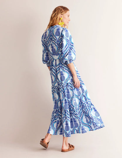 Alba Tiered Cotton Maxi Dress-Surf The Web, Pineapple Wave