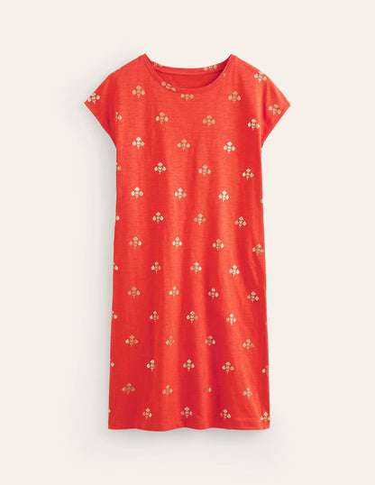 Leah Jersey T-shirt Dress-Flame Scarlet, Passion Stem