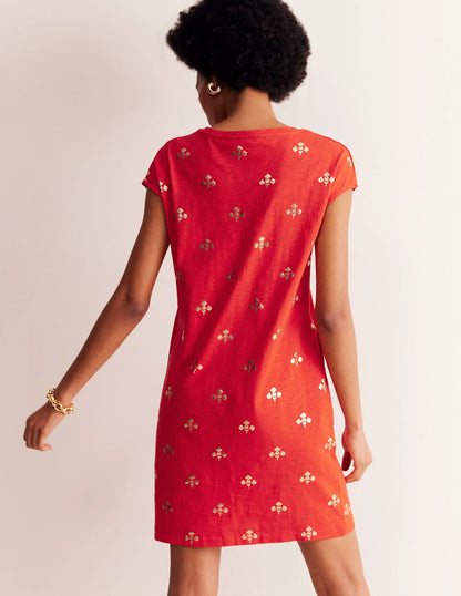 Leah Jersey T-shirt Dress-Flame Scarlet, Passion Stem