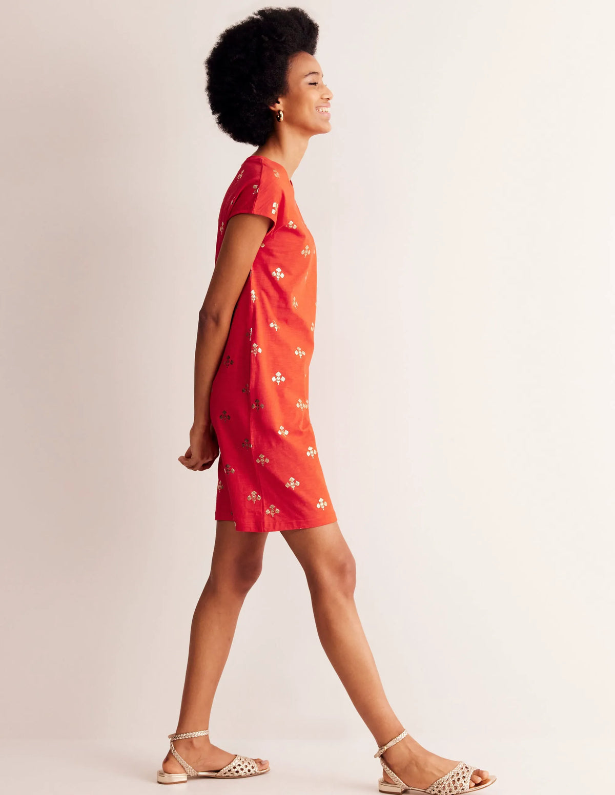 Leah Jersey T-shirt Dress-Flame Scarlet, Passion Stem