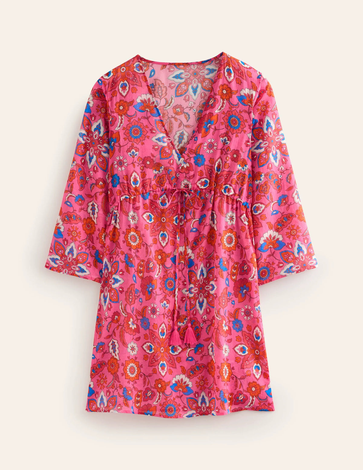 Cotton Beach Short Kaftan-Sangria Sunset, Botanical