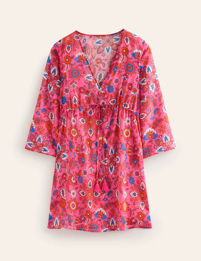 Cotton Beach Short Kaftan-Sangria Sunset, Botanical